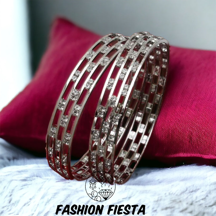 Silver Three Layered Bangle Set