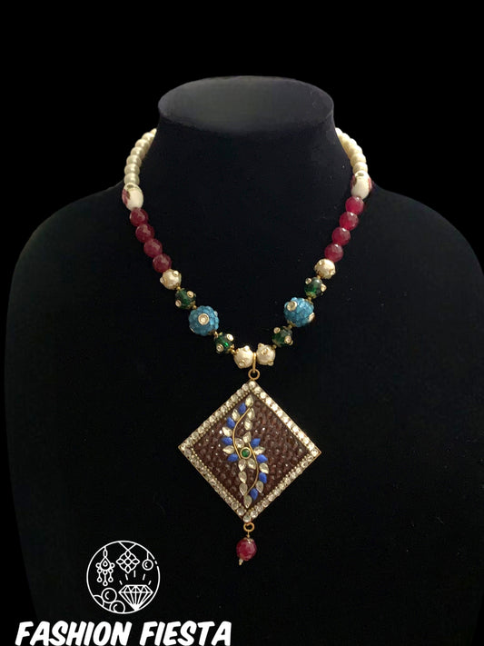 Statement Necklace with Big Square Pendant